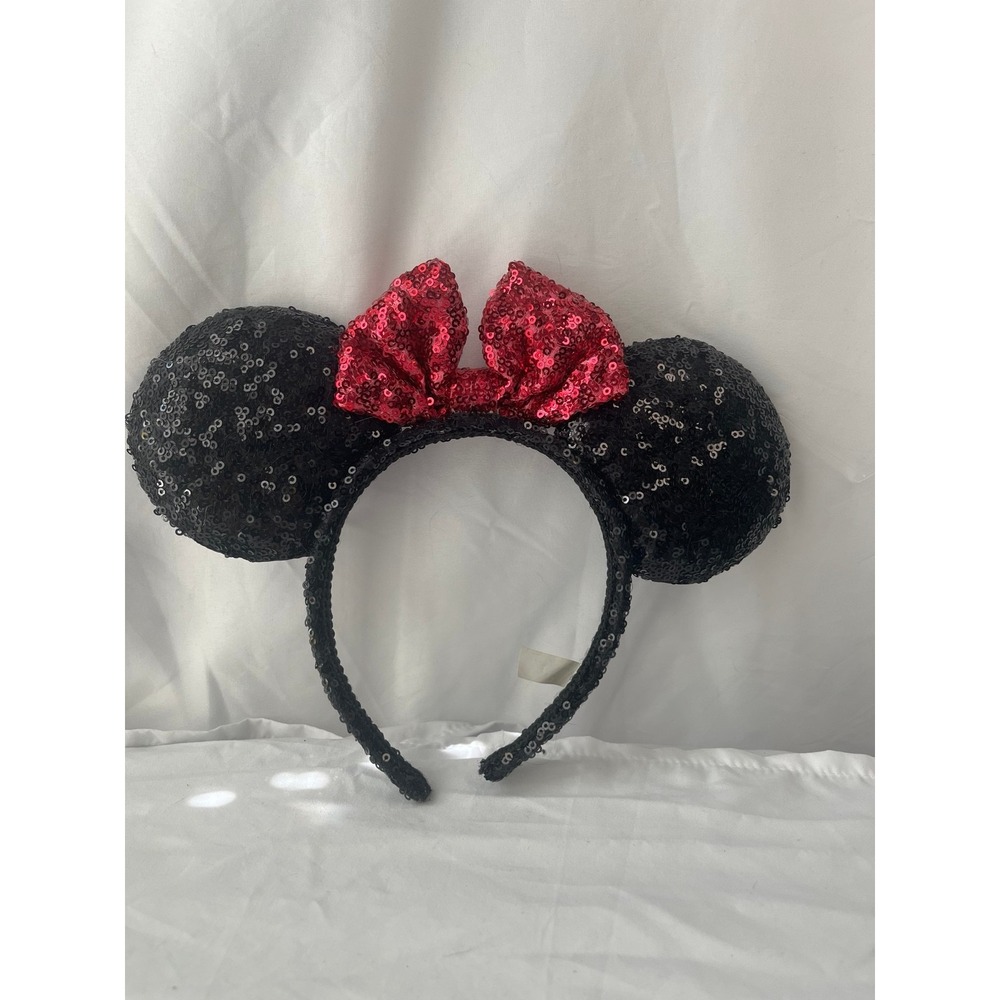 Disney Parks‎ Minnie Mouse Ears Black Sequin Red Bow Headband